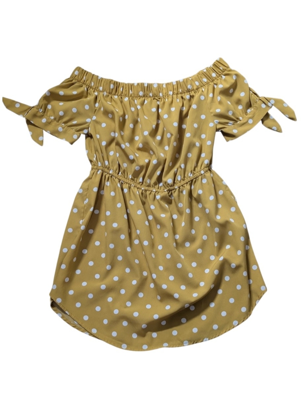 Women's Mustard and White Polka Dot Off-Shoulder Dress Size Medium